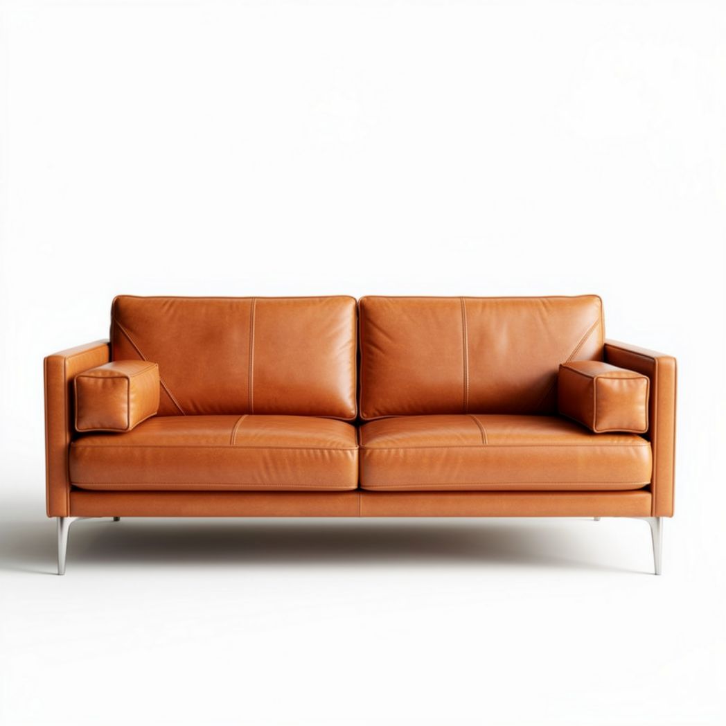 Leather sofa 180 x 80 x 75cm for living room modern design brown color