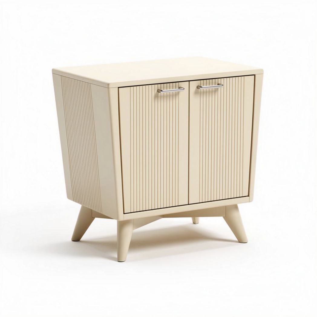 Mid-century modern beige nightstand cabinet with two doors dimensions 40 x 40 x 50cm