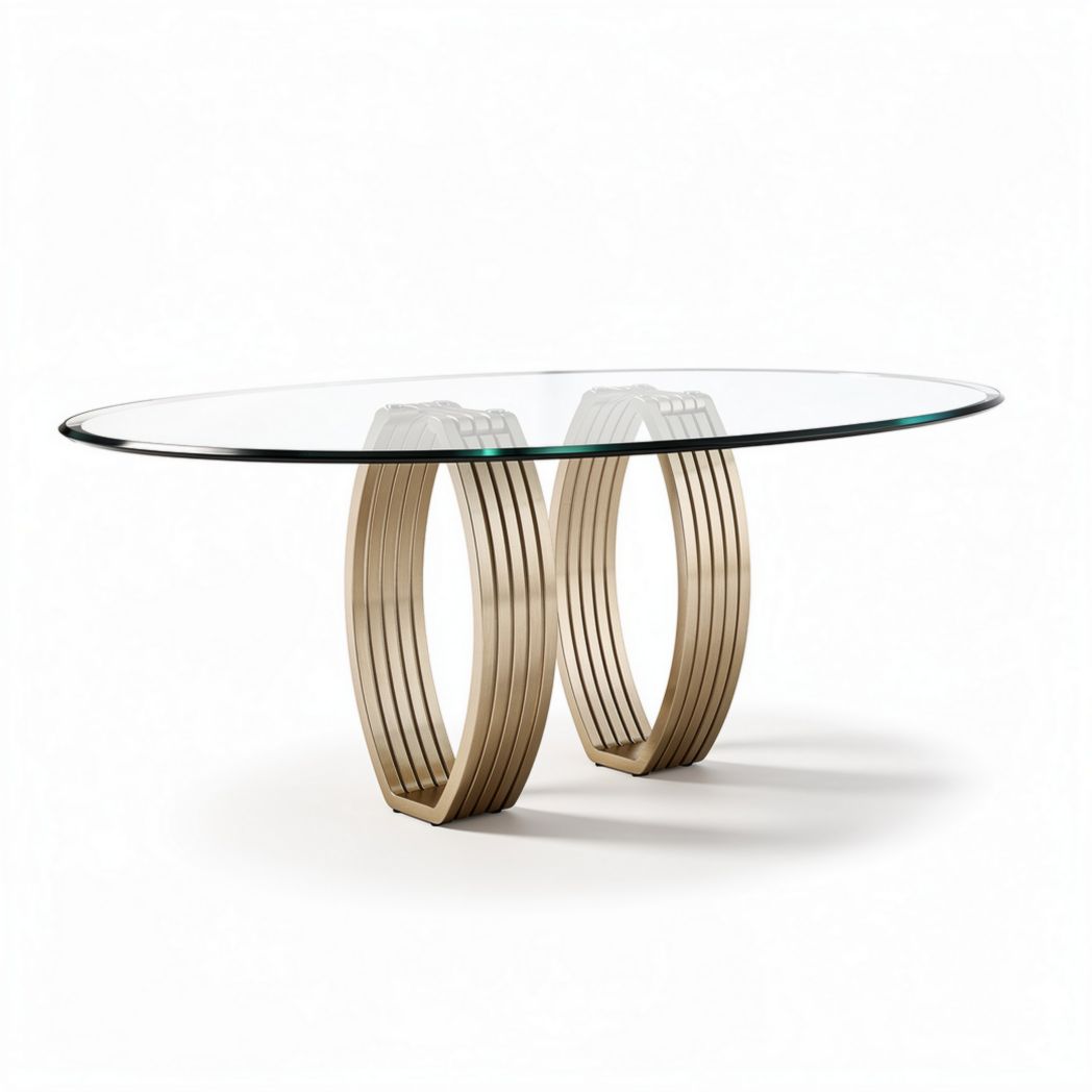 Glass dining table with metal base in gold finish 150 x 80 x 75cm