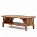 Wooden coffee table with slatted design and metal accents 120 x 60 x 45cm