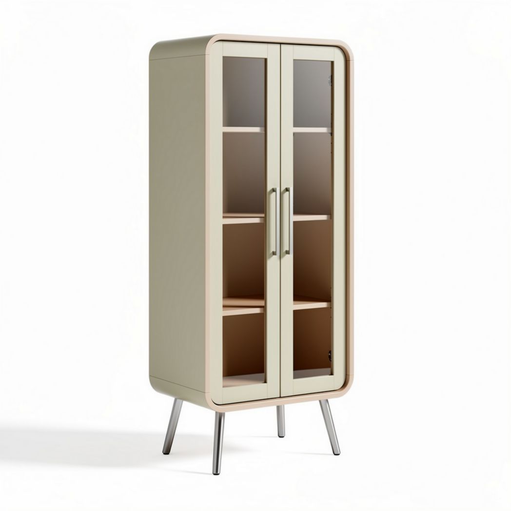 Modern glass door storage cabinet with adjustable shelves in cream color 50 x 40 x 120cm