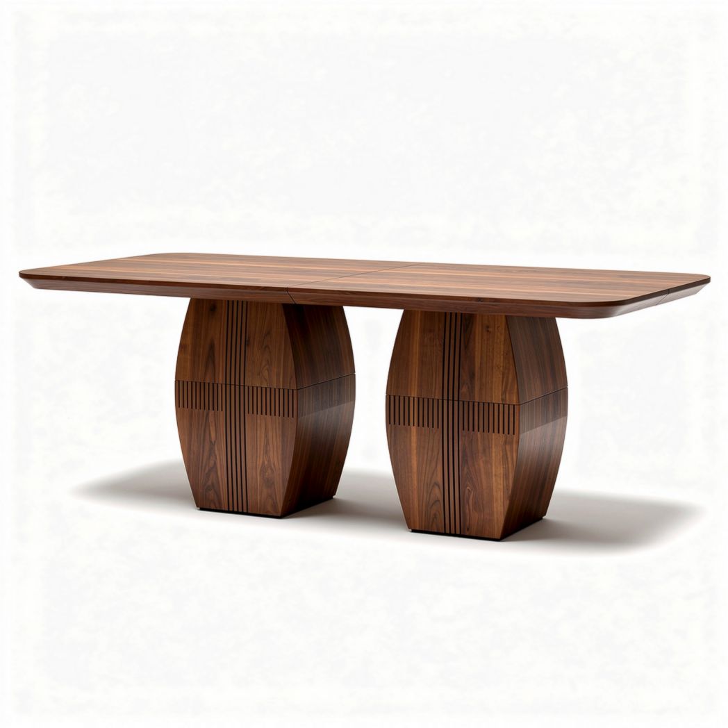 Wooden dining table with curved base design 200 x 100 x 75cm brown finish