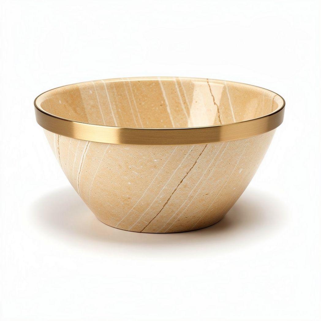 Stone bowl with gold rim for serving snacks and fruits 20 x 20 x 10cm