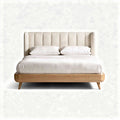 Upholstered bed frame with wooden base and headboard in cream color 200 x 160 x 100cm