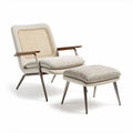 Cane accent chair with ottoman in beige fabric and metal frame 80 x 75 x 90cm