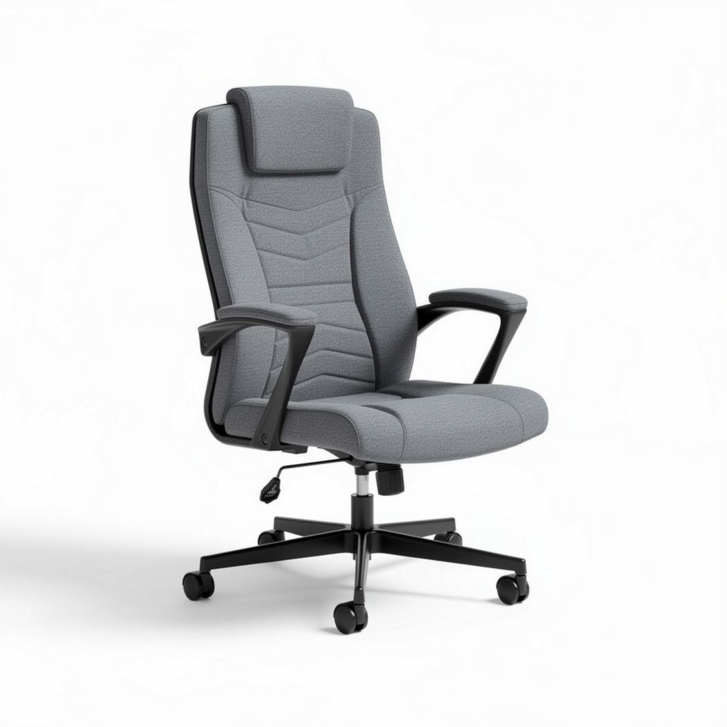 Ergonomic office chair with adjustable headrest and rolling casters grey fabric 65 x 65 x 120cm