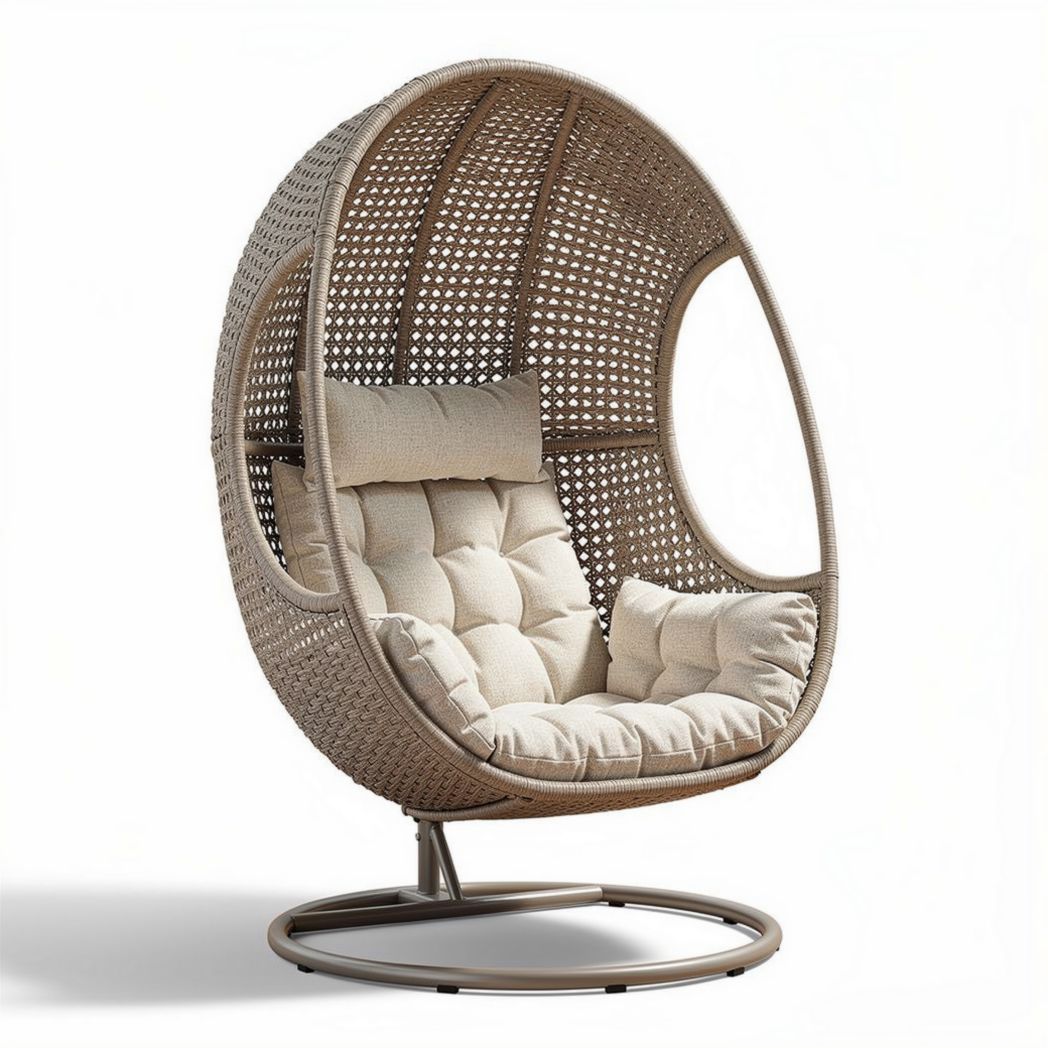 Woven rattan hanging chair with cushion for indoor and outdoor use 90 x 80 x 120cm