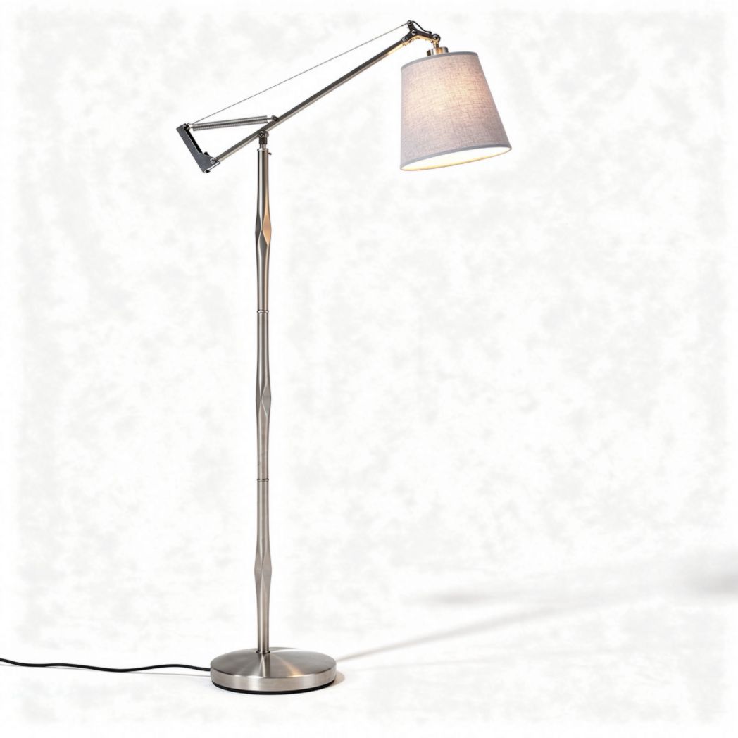 Adjustable silver metal floor lamp with fabric shade 150 x 30 x 30cm