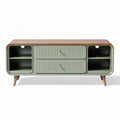 Modern wooden TV stand in green and brown with storage dimensions 150 x 40 x 60cm