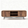 Wooden media console with two drawers and open shelving in walnut finish 120 x 40 x 50cm